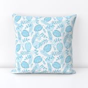 Leafy pattern pastel light blue on white