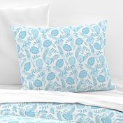 Leafy pattern pastel light blue on white