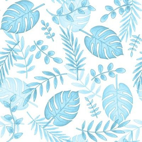 Leafy pattern pastel light blue on white