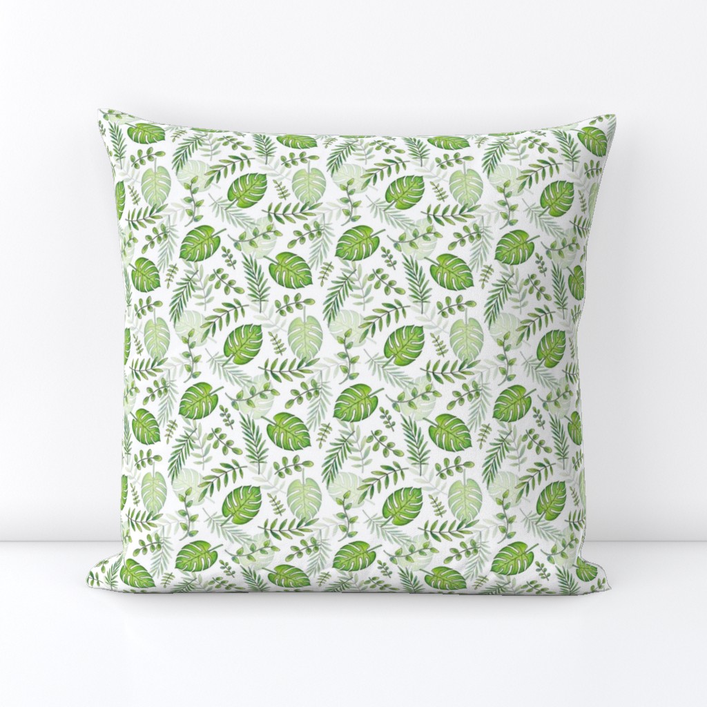 Monstera Leafy pattern Green on White