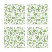 Monstera Leafy pattern Green on White