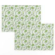 Monstera Leafy pattern Green on White