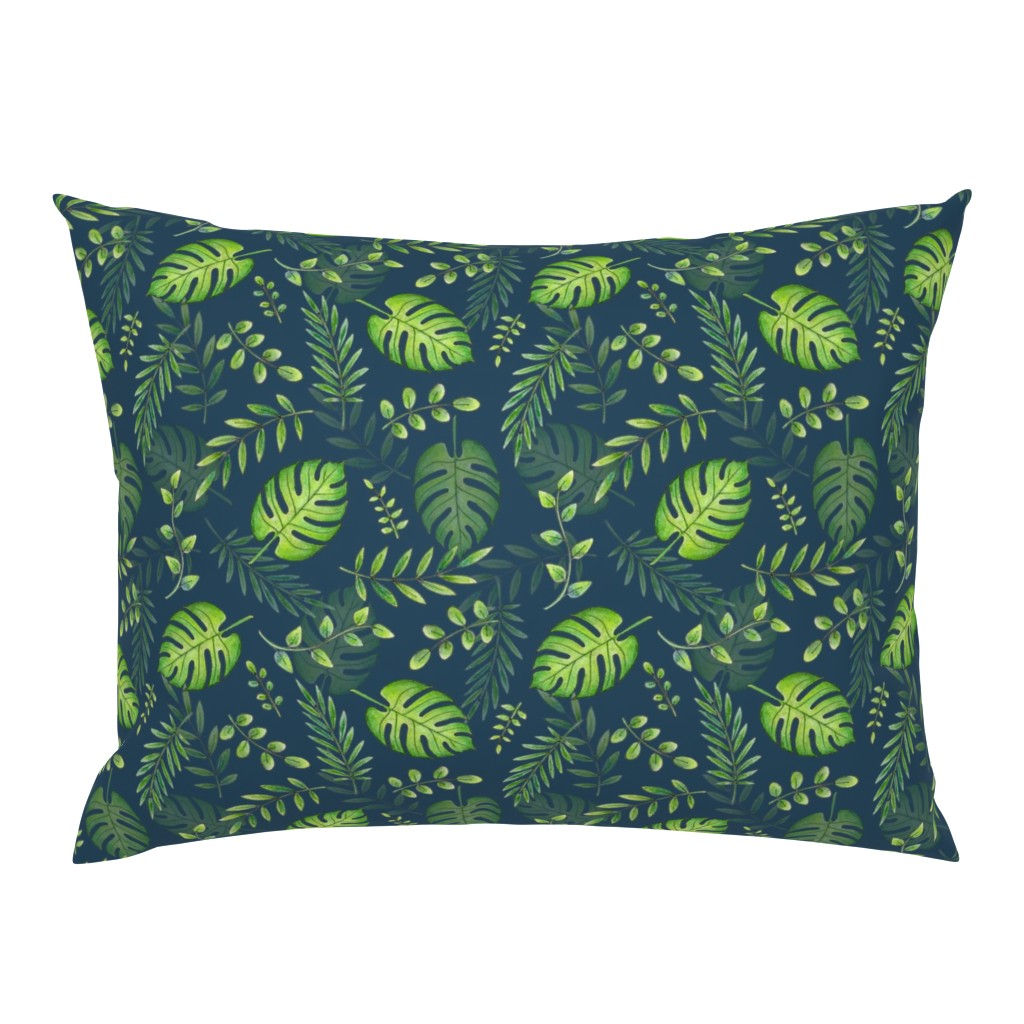 Leafy pattern green on navy