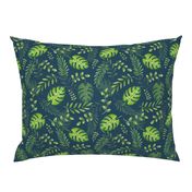 Leafy pattern green on navy