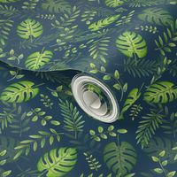 Leafy pattern green on navy