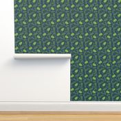 Leafy pattern green on navy