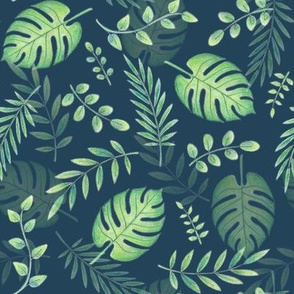 Leafy pattern light green on navy