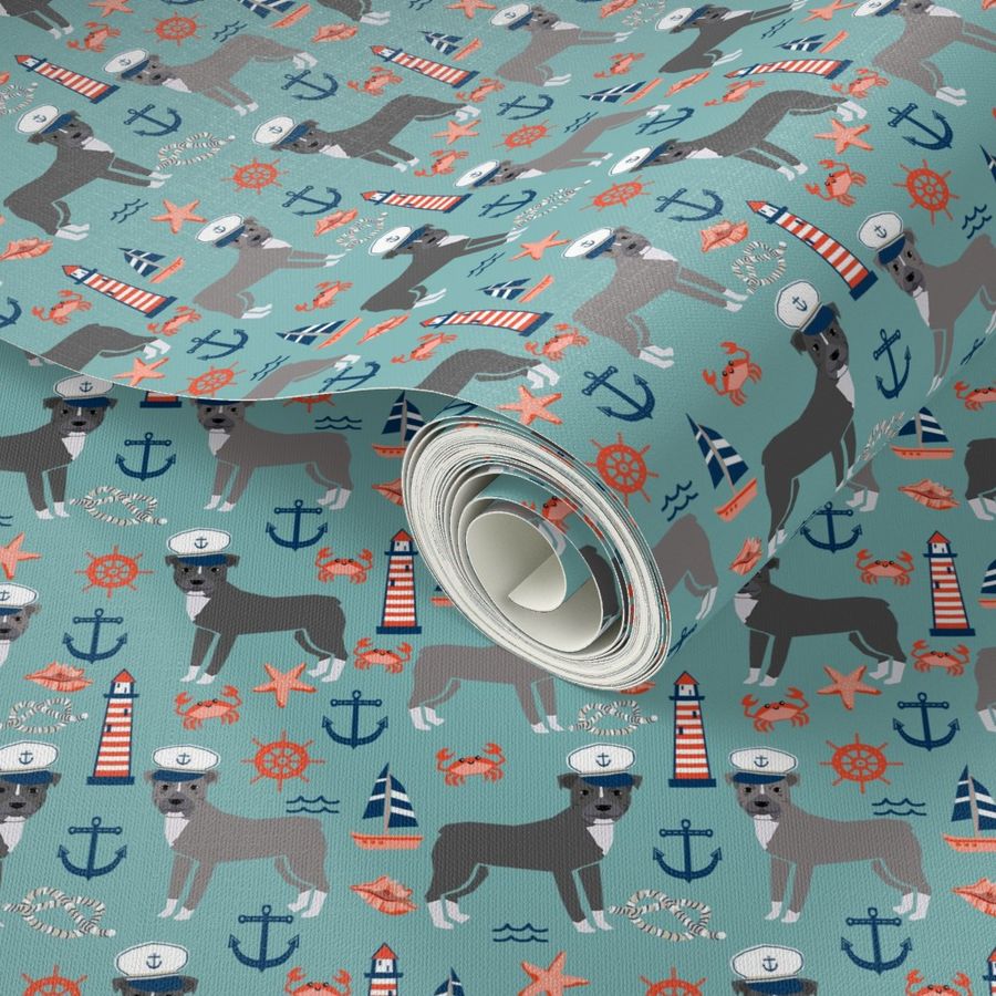 pitbull nautical dog breed fabric blue