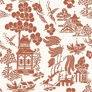 Chinoiserie Villages rust on white