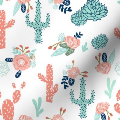 cactus flowers florals mint coral navy floral girls flower cacti cute cactus