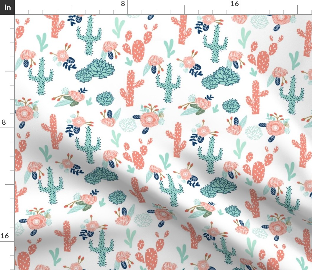 cactus flowers florals mint coral navy floral girls flower cacti cute cactus