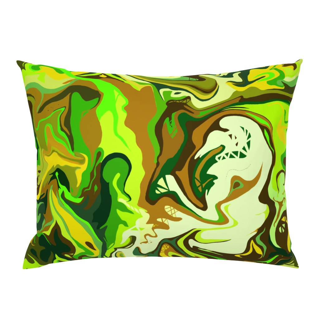 BN5 - LG - Abstract Marbled  Mystery  in  Brown - Forest Green - Lime - Olive - Yellow