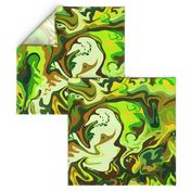 BN5 - LG - Abstract Marbled  Mystery  in  Brown - Forest Green - Lime - Olive - Yellow