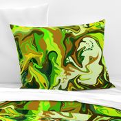 BN5 - LG - Abstract Marbled  Mystery  in  Brown - Forest Green - Lime - Olive - Yellow