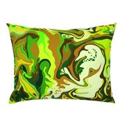 BN5 - LG - Abstract Marbled  Mystery  in  Brown - Forest Green - Lime - Olive - Yellow