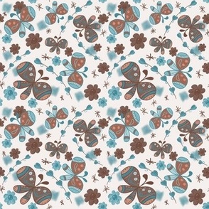 Brown and Teal Butterflies // Blue Flowers // 4x4