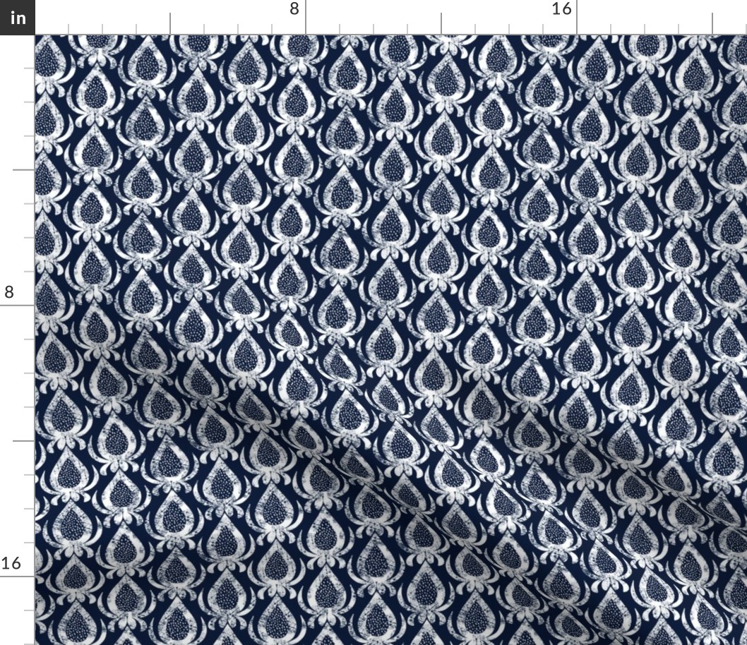 Blue and White China Abstract Motif White on Blue