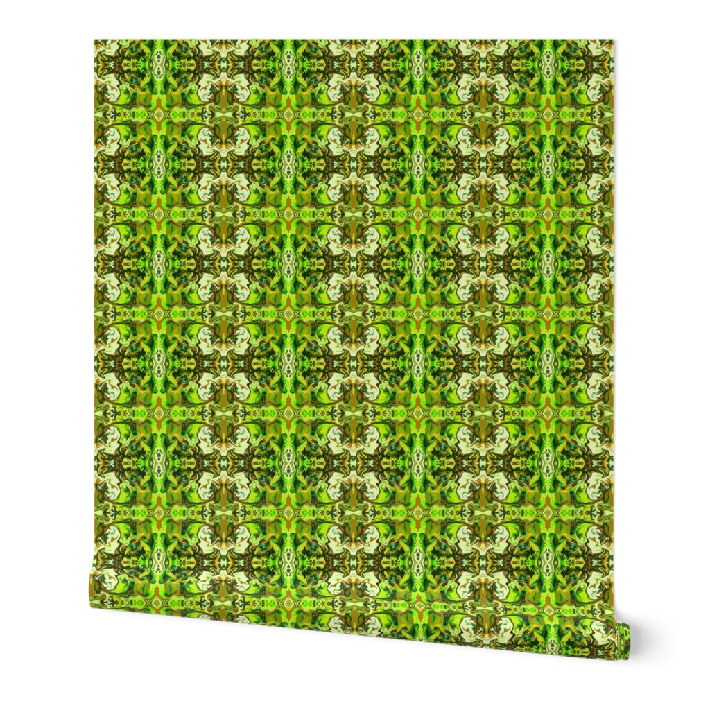 BN5 - SM - Abstract Marbled Mystery Tapestry in Forest Green - Lime - Olive - Brown - Yellow 