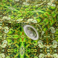 BN5 - SM - Abstract Marbled Mystery Tapestry in Forest Green - Lime - Olive - Brown - Yellow 