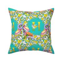 LETTER H MONOGRAM DAFFODILS WATERCOLOR FLOWERS TURQUOISE