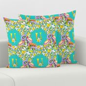 LETTER U MONOGRAM DAFFODILS WATERCOLOR FLOWERS TURQUOISE