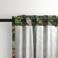 Tropical leaves and floral green and pink