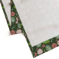 Tropical leaves and floral green and pink