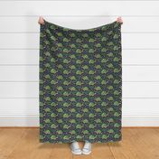 Tortoises and Flowers on Navy-grey - large scale