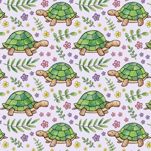 Tortoises and Flowers on Pale Lilac