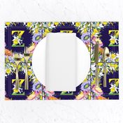 LETTER Z MONOGRAM DAFFODILS WATERCOLOR FLOWERS DEEP BLUE