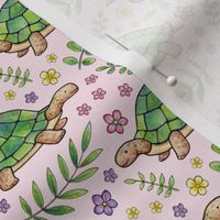 Tortoises and Flowers on Pale Pink