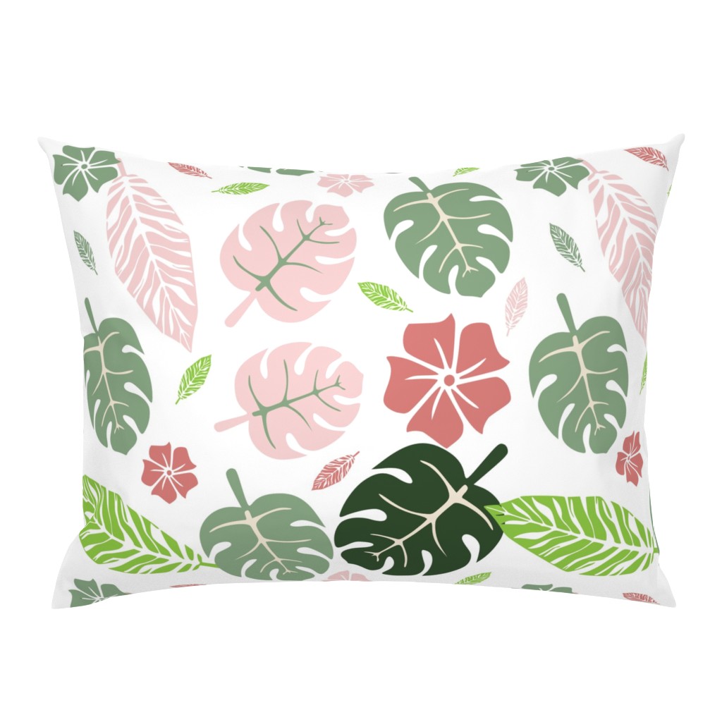 Tropical floral white pink and green