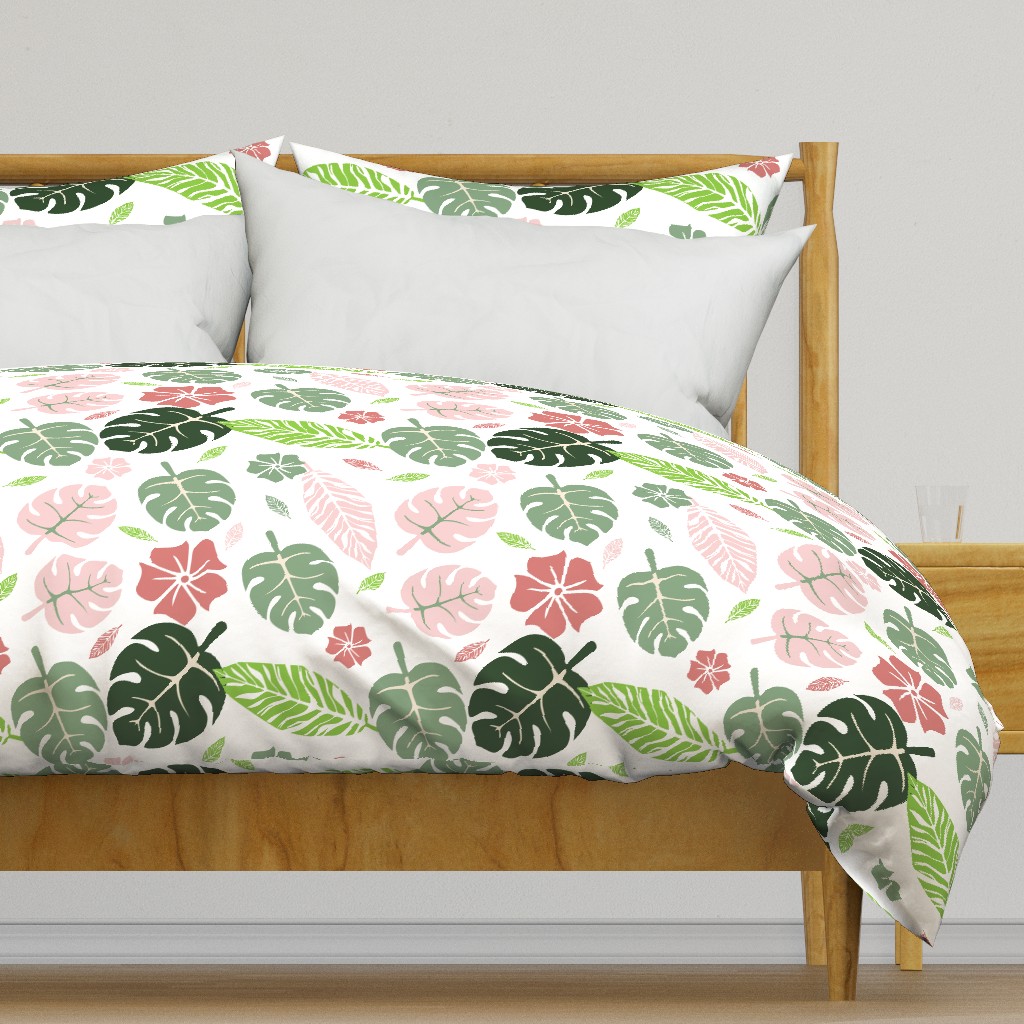 Tropical floral white pink and green