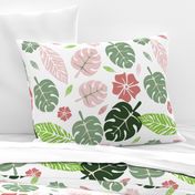 Tropical floral white pink and green