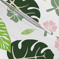 Tropical floral white pink and green