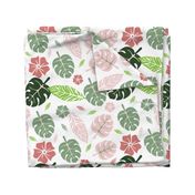 Tropical floral white pink and green