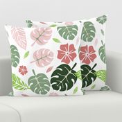 Tropical floral white pink and green