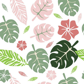 Tropical floral white pink and green