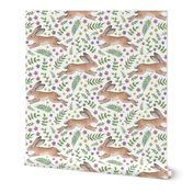 Leaping Spring Hares on white - large scale