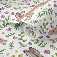 Leaping Spring Hares on white - large scale