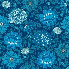 Vintage light blue flowers. Dark blue background