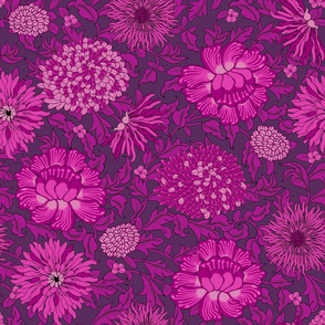 Vintage pink flowers. Dark cherry background