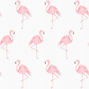 Pink Flamingos on Soft Gray Stripes II