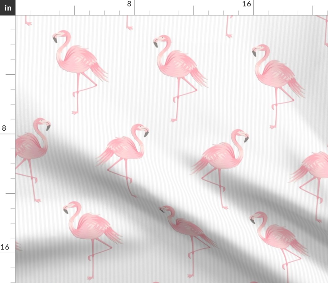 Pink Flamingos on Soft Gray Stripes II