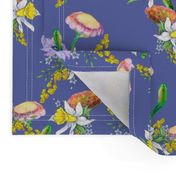 DAFFODILS WATERCOLOR FLOWERS COORDINATE PERIWINKLE BLUE