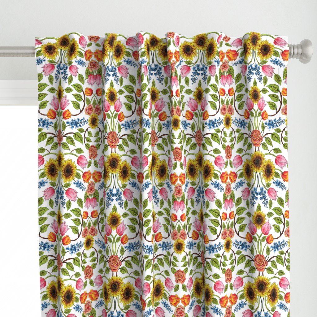 Spring Flowers Pattern - Sunflowers, Tulips, Roses & Delphinium