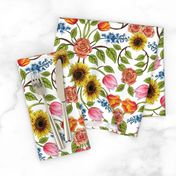 Spring Flowers Pattern - Sunflowers, Tulips, Roses & Delphinium