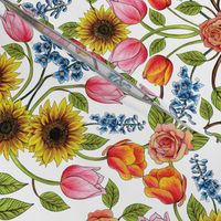 Spring Flowers Pattern - Sunflowers, Tulips, Roses & Delphinium