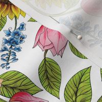 Spring Flowers Pattern - Sunflowers, Tulips, Roses & Delphinium