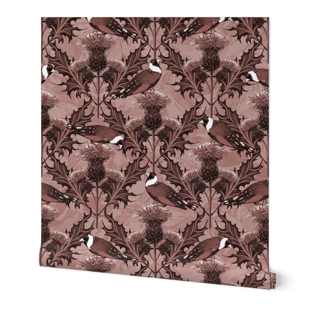 Thistles Sepia Dark Brown Flowers Finches, Coffee Brown Floral Texture Thistle Pattern, Aesthetic Brown Monochrome Vintage Sepia Cottagecore Chic Scotland Flower, Scottish Symbolism Ancient Floral Heraldry Design, Modern Arts Style Cottage Decor Thistle F